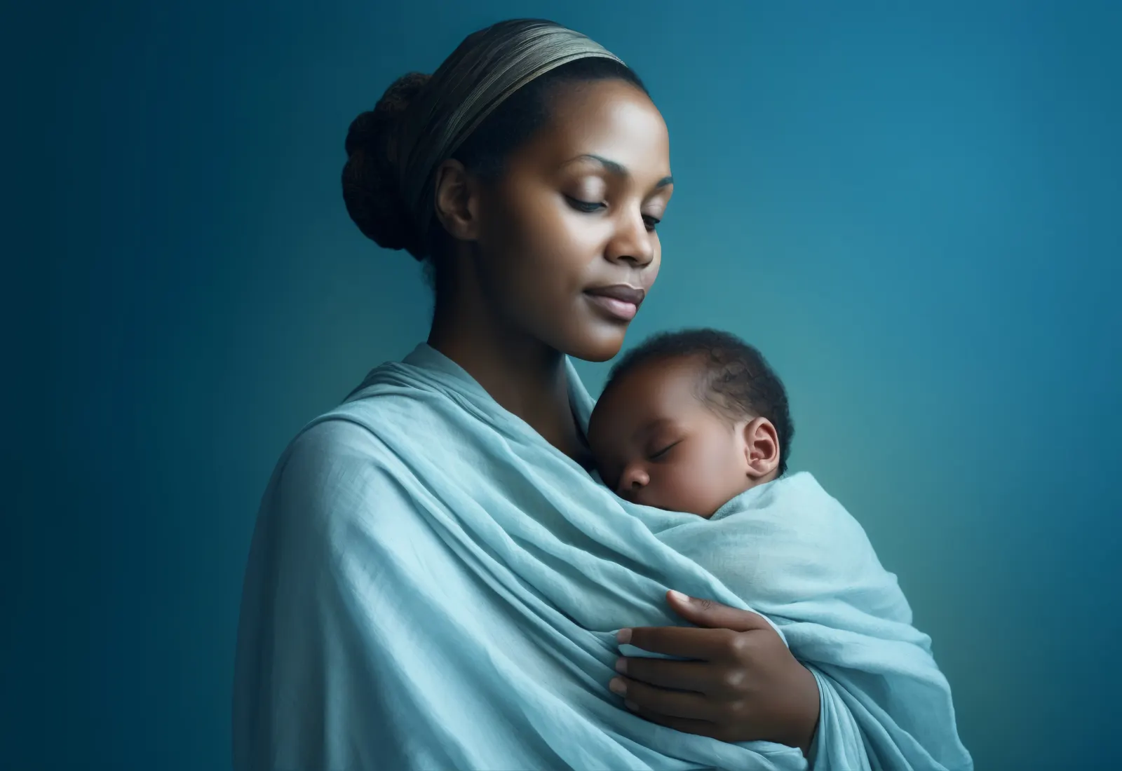 Une maman portant son nouveau-né contre elle